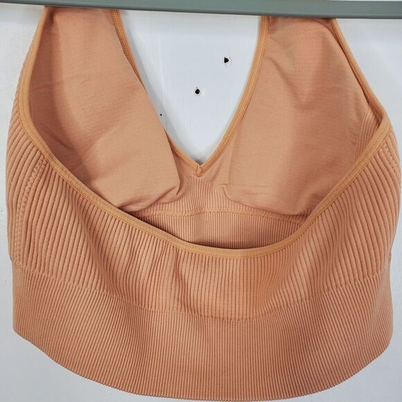 Aerie Ribbed Bra Peach Padded Cups Halter Neck Y2K Adjustable Womens M - Picture 4 of 7
